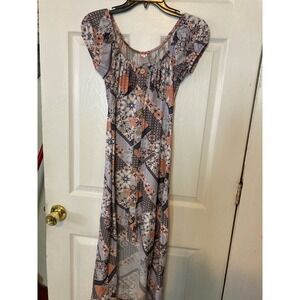 No Boundaries Womens Patchwork Print Maxi Dress Orange Purple Boho XS 1